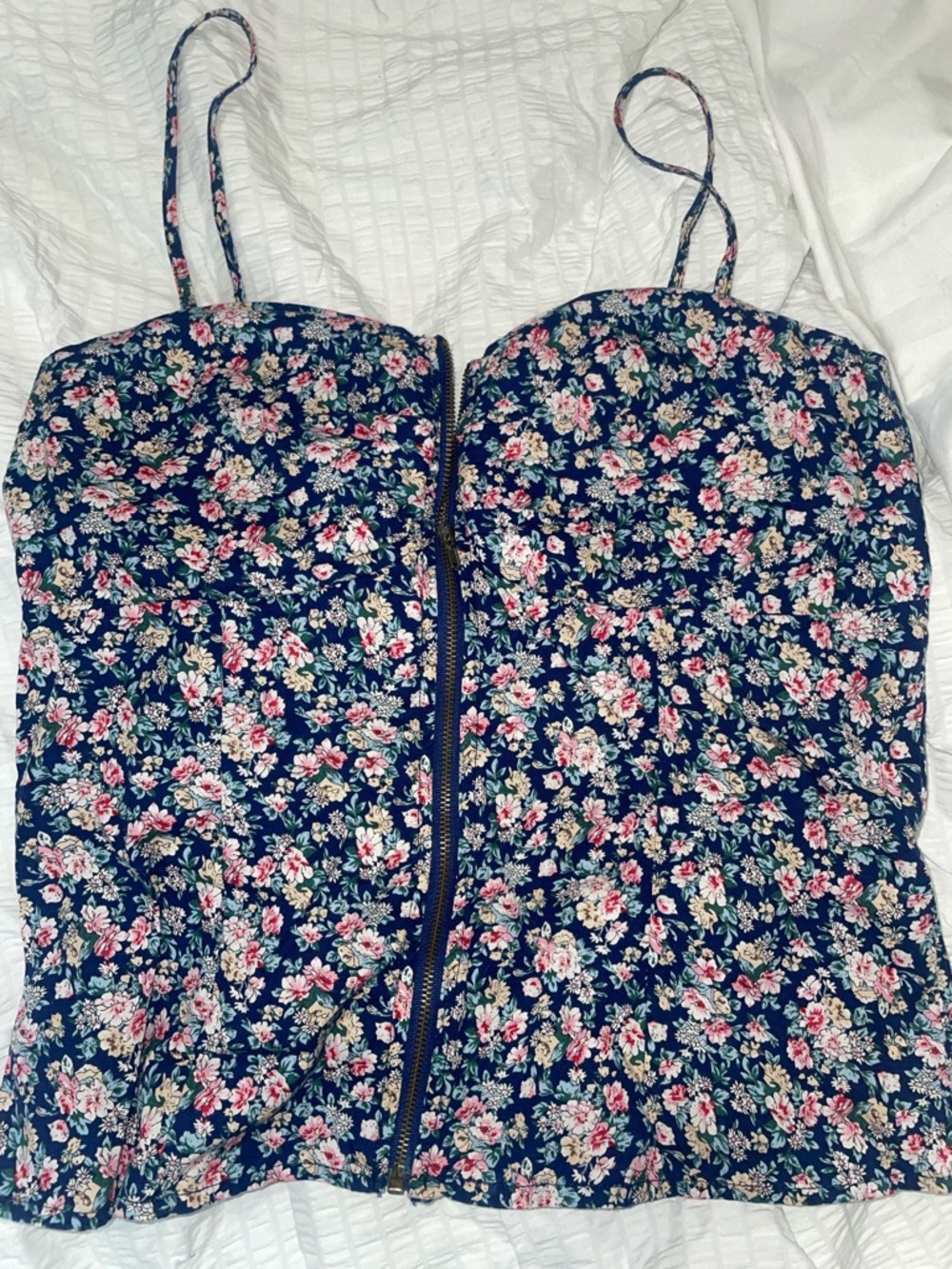 Floral Navy Zip-Front Cami Top